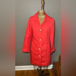 Old Navy Trench Coat Poppy Red 100% Cotton Women’s Size M Preppy Bright Cheerful